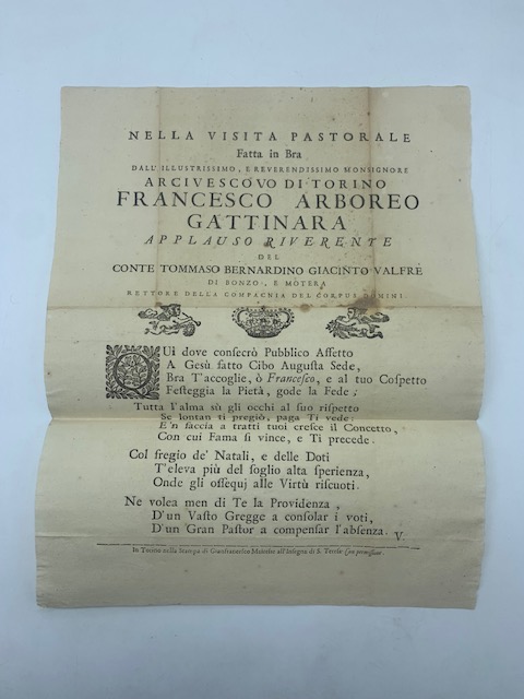 Nella visita pastorale fatta in Bra dall'illustrissimo e reverendissimo Monsignore Arcivescovo di Torino Francesco Arboreo Gattinara...
